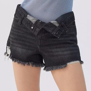 BDG Foldover Black Distressed Denim Shorts